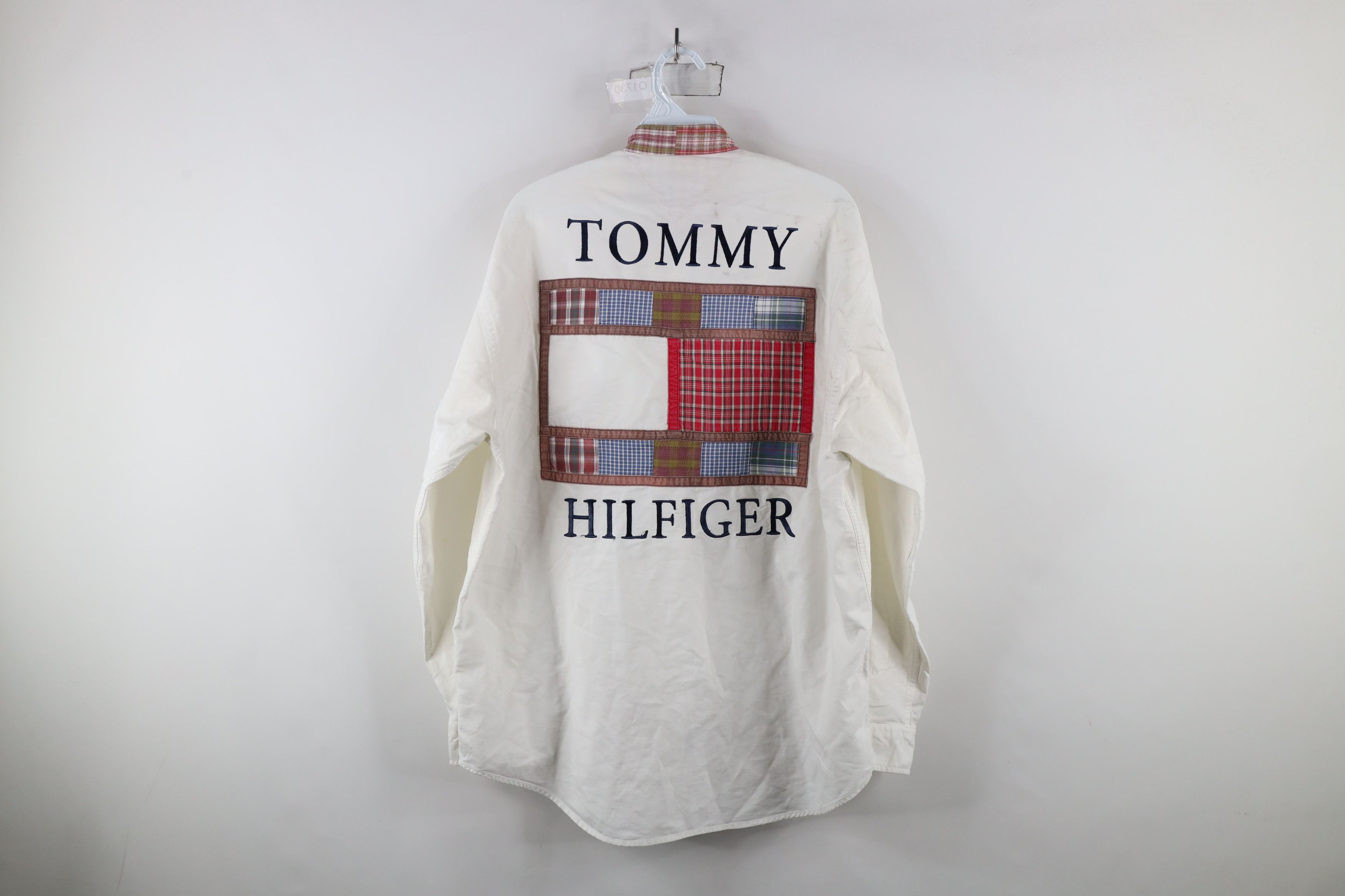 Tommy Hilfiger × Vintage Vintage 90s Tommy Hilfiger Big Logo Band Collar Button Shirt Size US L / EU 52-54 / 3 - 17 Thumbnail