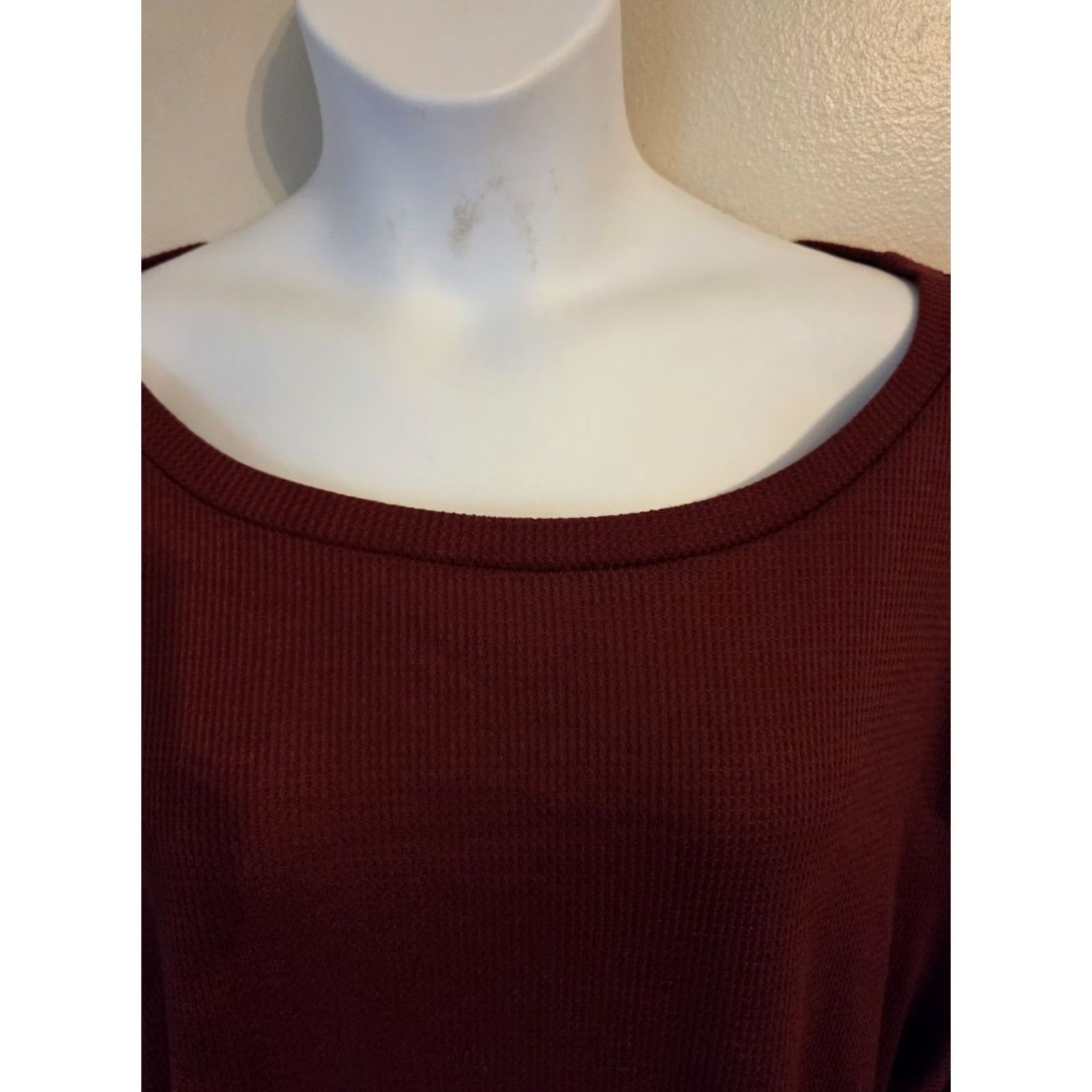 Vintage Bloomchic Burgundy Floral Embroidered Waffle Knit Balloon Sleeve Top Red 30 6X Plus Womens Size 4XL / US 24-26 - 2 Thumbnail