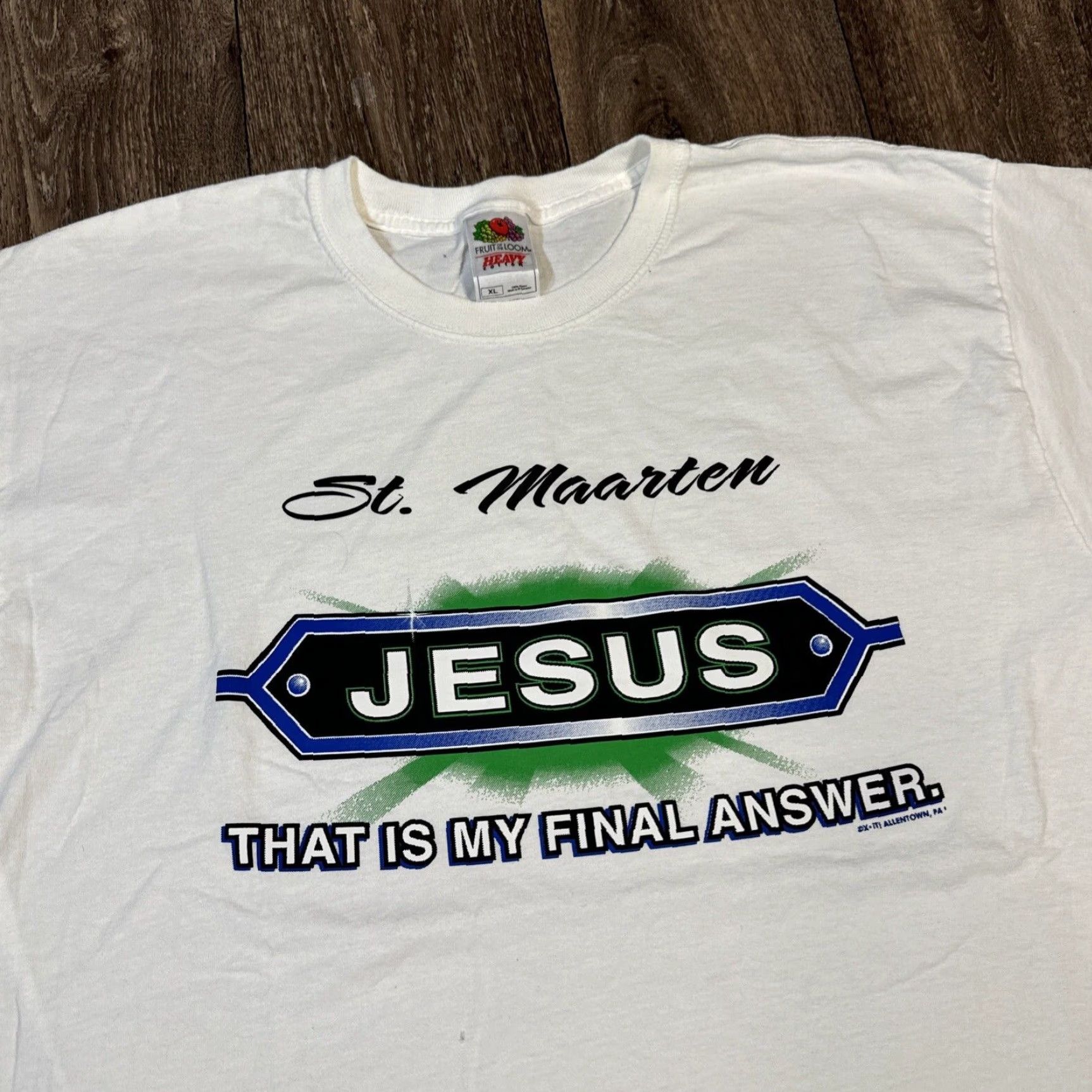 Fruit Of The Loom VINTAGE 90s Jesus That’s My Final Answer St. Maarten Religion God T-Shirt XL Men White 90s Mens XL T-Shirt Fruit of the Loom Size US XL / EU 56 / 4 - 2 Thumbnail