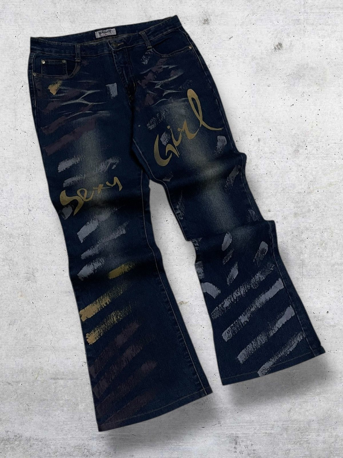 Japanese Brand VINTAGE HAPHAZARD OG 90S ARTISTIC BRUSHSTROKE FLARED DENIM Size US 30 / EU 46 - 2 Thumbnail
