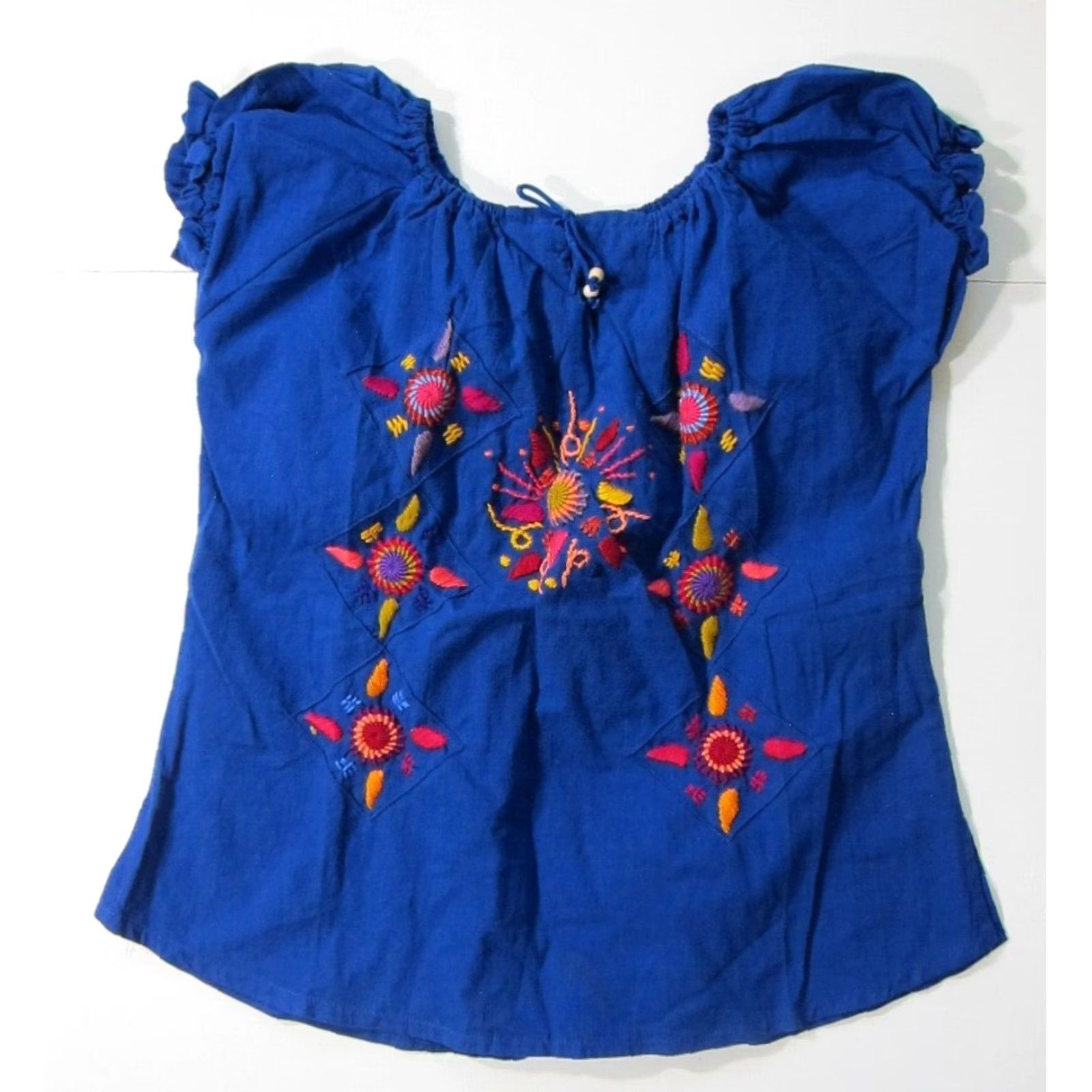 Vintage VINTAGE Handmade Ethnic 100% Cotton Blue Pink Orange Embroidered Peasant Blouse Small Size S / US 4 / IT 40 - 5 Thumbnail