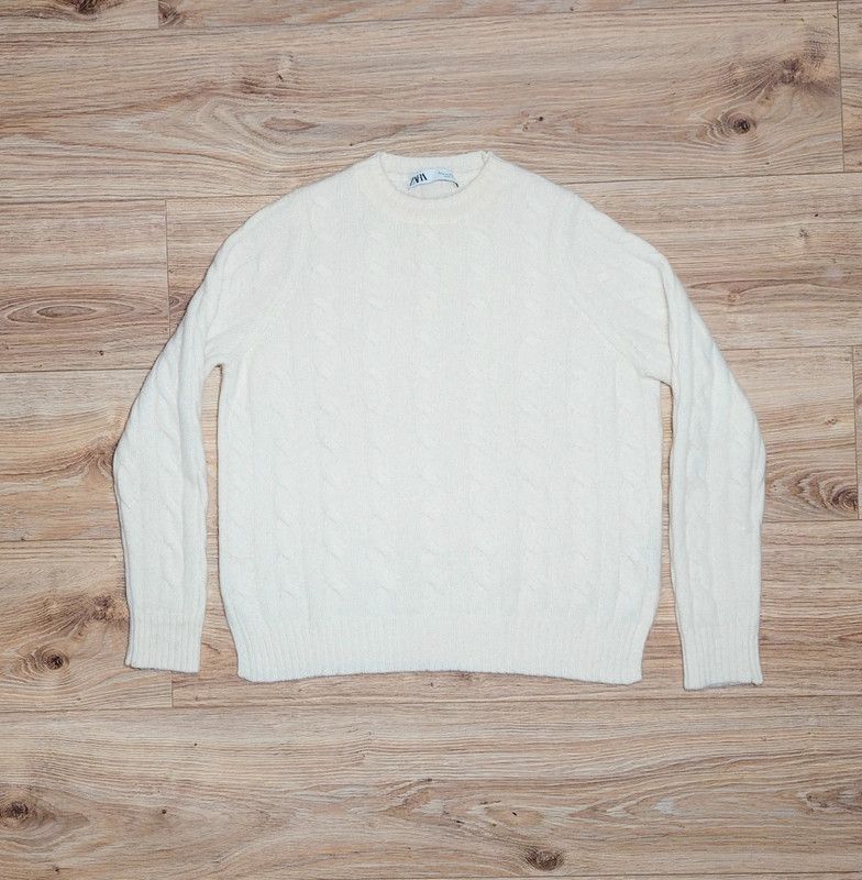 Zara 100% cashmere sweater jumper ecru thick weave u-neck vintage Size M / US 6-8 / IT 42-44 - 3 Thumbnail