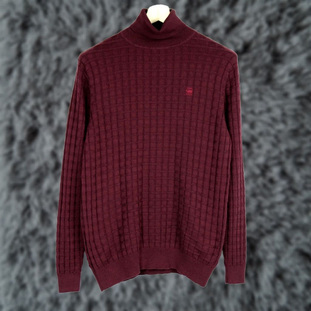 G-Star G-STAR Core Table Turtle Knit Jumper LARGE Pullover Patterned Check Burgundy Men's Size US L / EU 52-54 / 3 - 1 Thumbnail