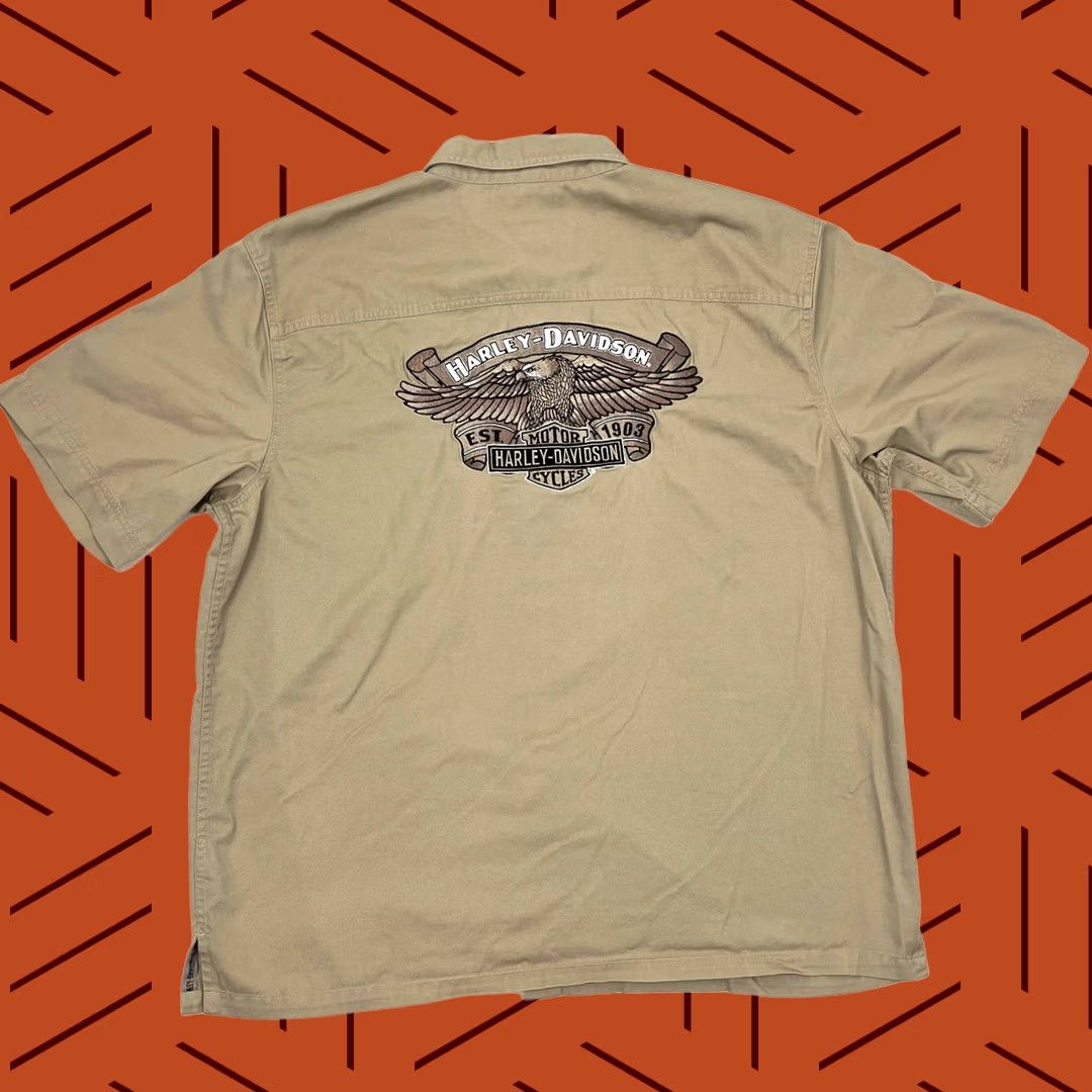 Harley Davidson VINTAGE Harley-Davidson Shirt Mens XL Brown Embroidered Motorcycle Biker Button Up Y2K Size US XL / EU 56 / 4 - 1 Thumbnail