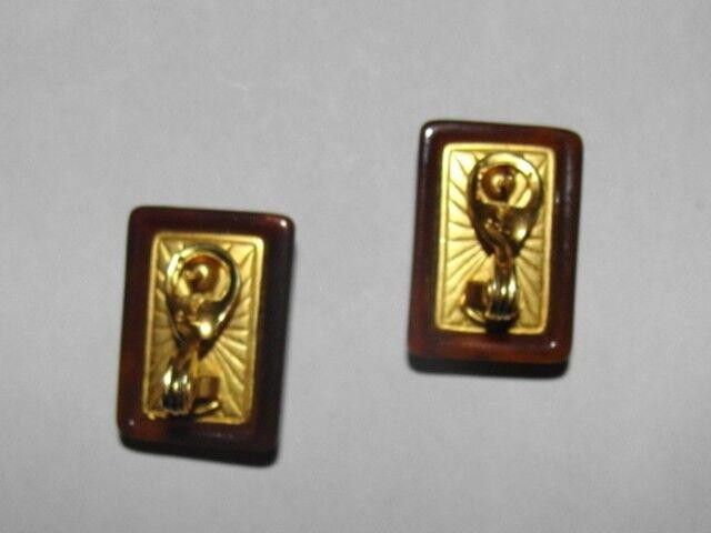 Yves Saint Laurent YSL Brown Swirl Bakelite Bubbled Rectangular Earrings Size ONE SIZE - 3 Thumbnail