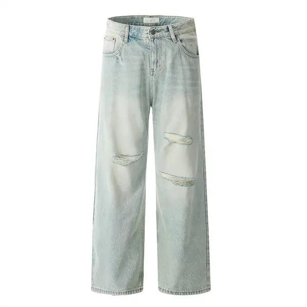 VIBE Men's casual punk light washed distressed loose ripped jeans Size US 32 / EU 48 - 8 Thumbnail