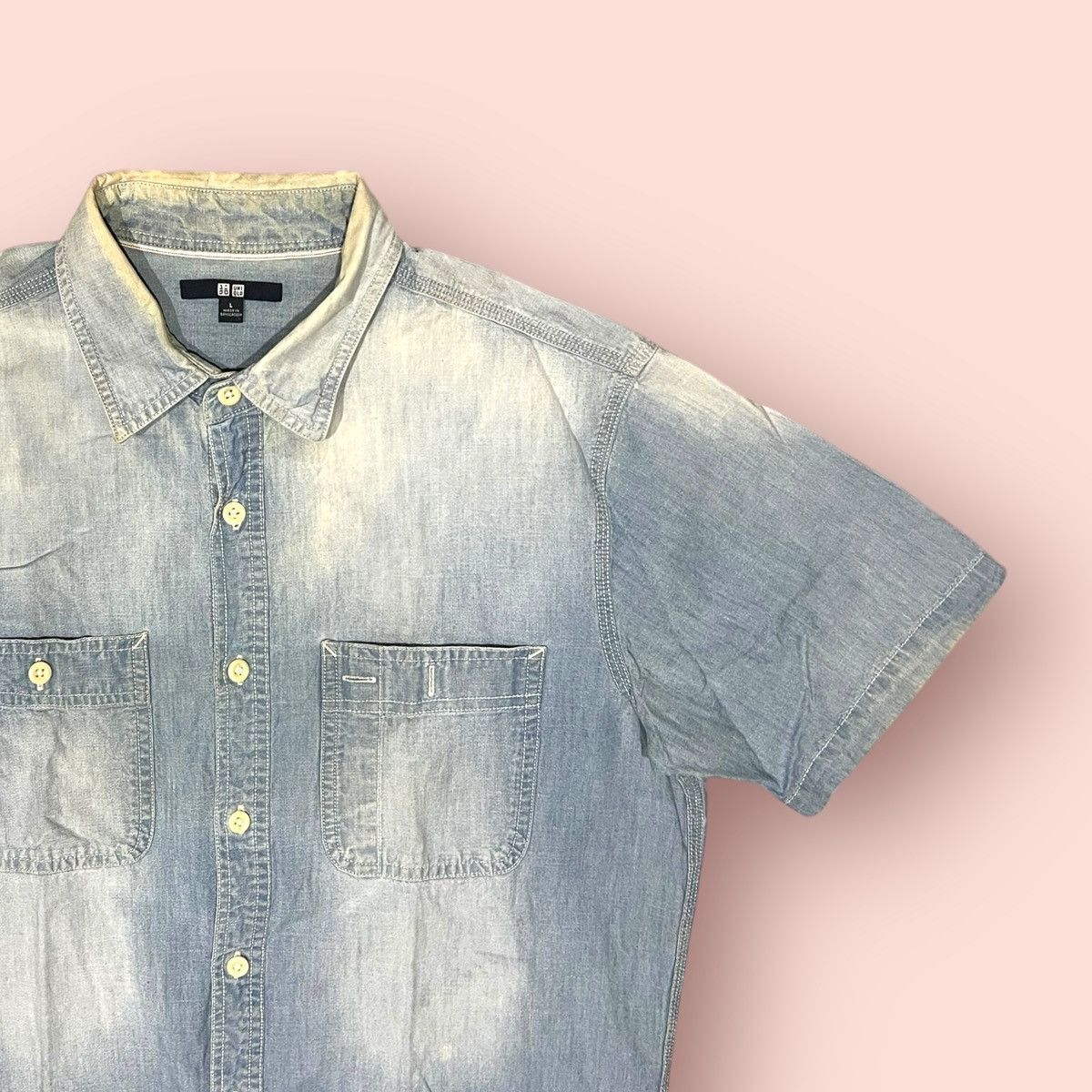 Japanese Brand × Jun Takahashi × Uniqlo VINTAGE UNIQLO DOUBLE CHEST POCKET FADED CAMBRAY SHIRT Size US L / EU 52-54 / 3 - 5 Thumbnail