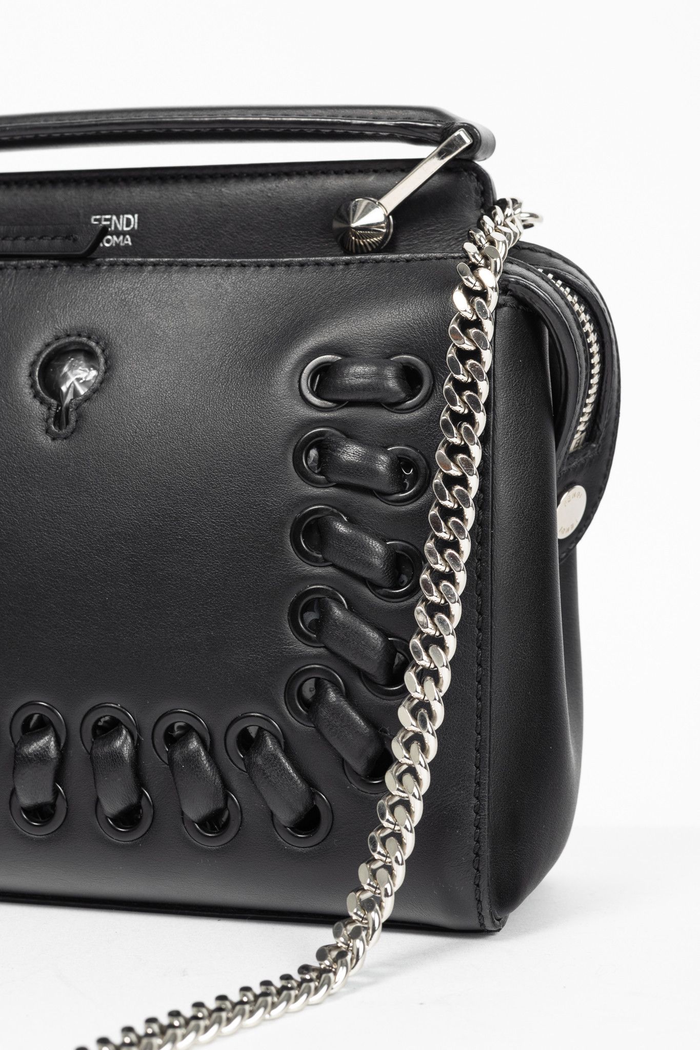 Fendi Fendi Dotcom Whipstitch Black Leather Satchel Size ONE SIZE - 8 Thumbnail