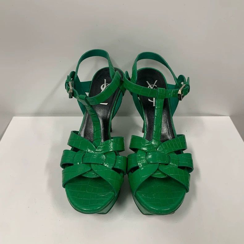 Saint Laurent Paris Saint Laurent Green Patent Leather Heels-2507 Size US 8 / IT 38 - 8 Thumbnail