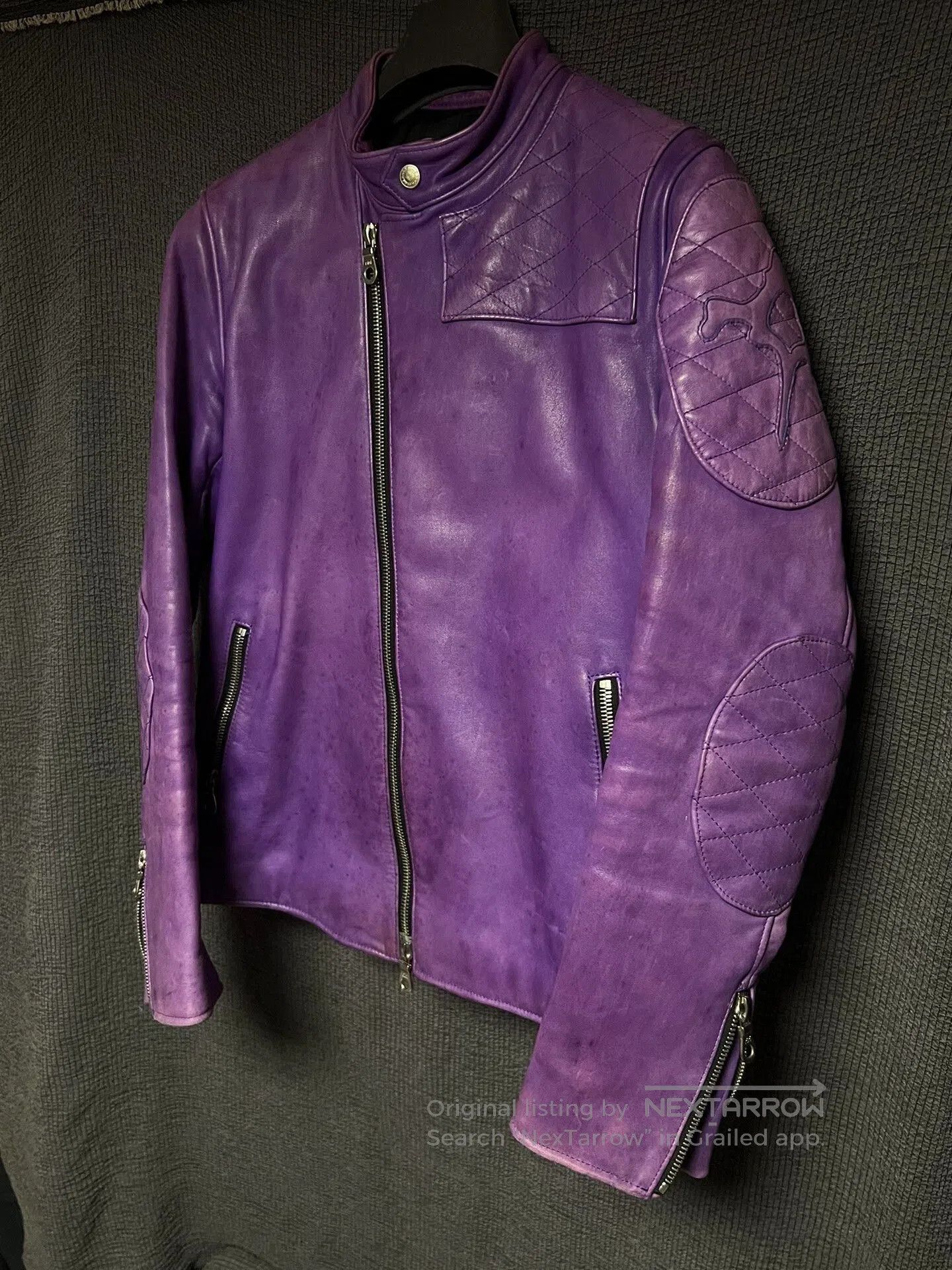 Backbone purple vintage leather motorcycle jacket. Size US L / EU 52-54 / 3 - 4 Thumbnail