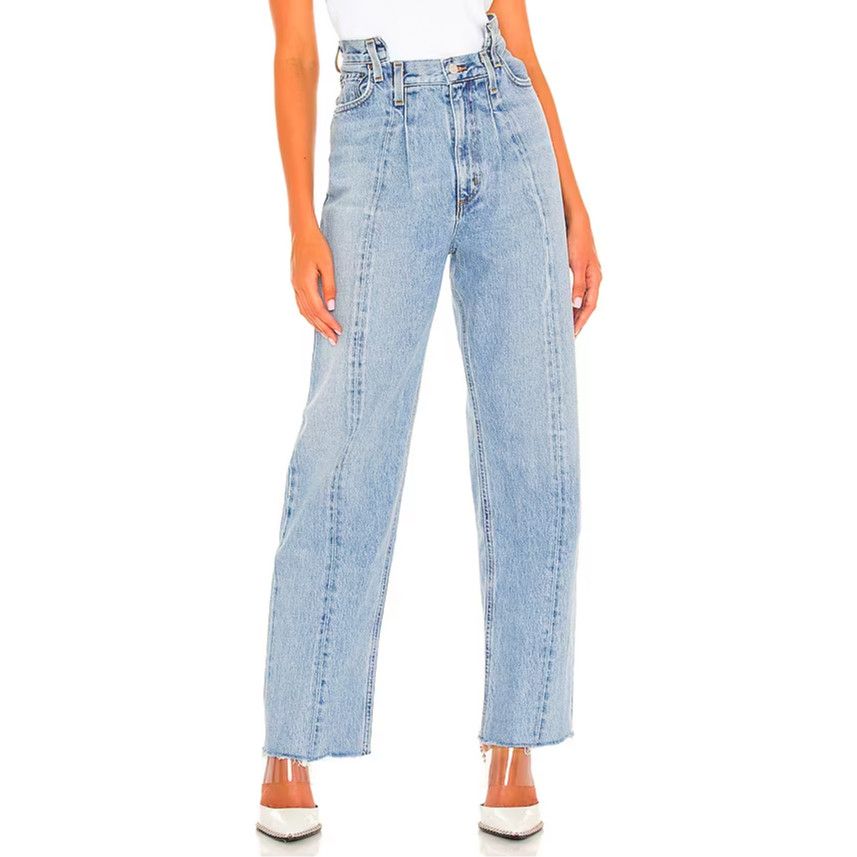 image of Agolde Pieced Angled Straight-Leg Blue Jeans | Size 26, Women's