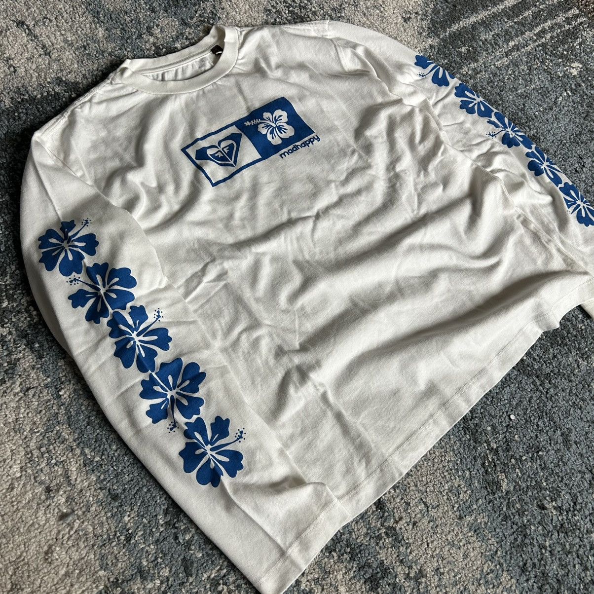 Roxy Vintage Hibiscus Flower L/S Tee Bright Blue Hawaii in White, Women's — image 2 of 6