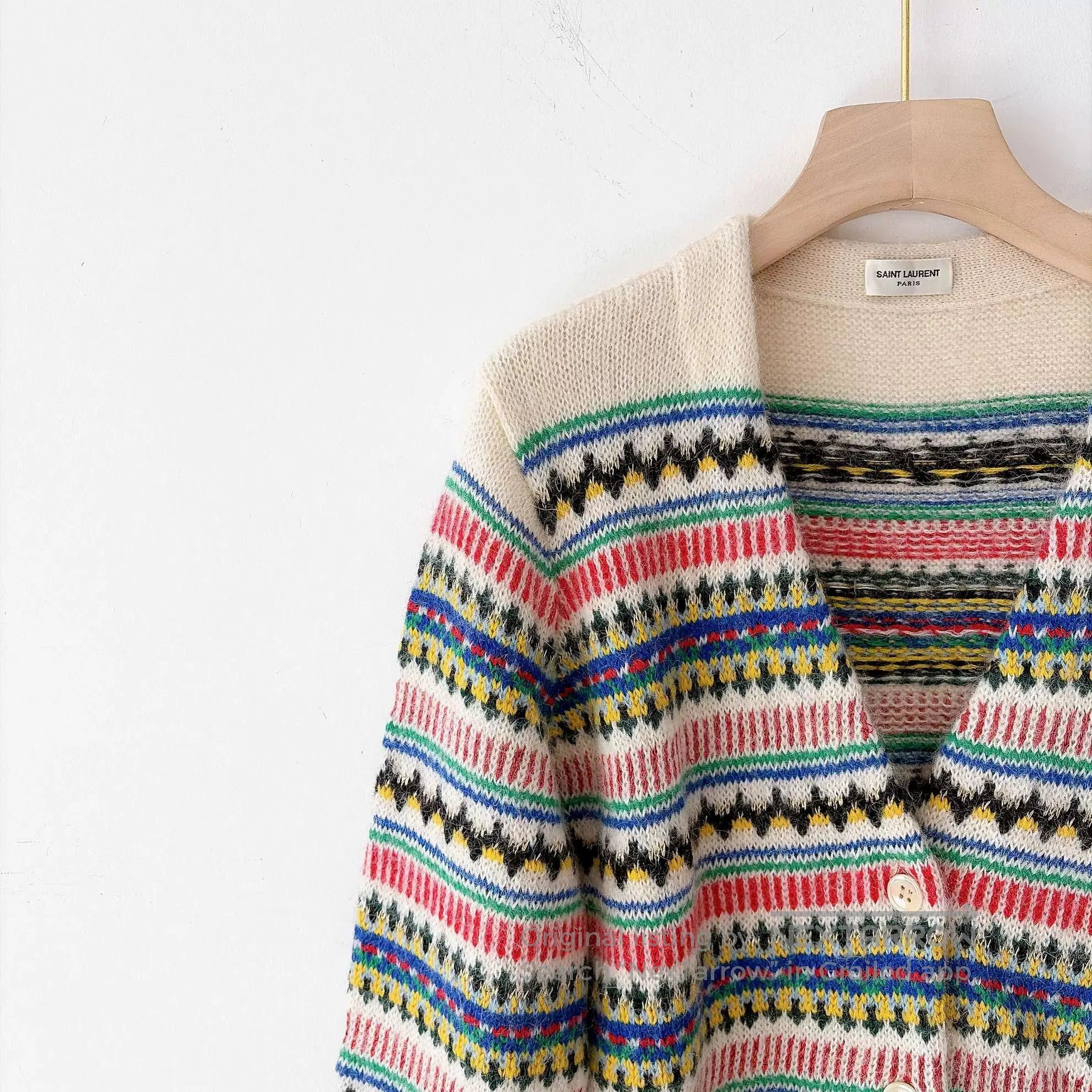 Saint Laurent Paris Saint Laurent Cream Striped Cardigan. Size M / US 6-8 / IT 42-44 - 3 Thumbnail
