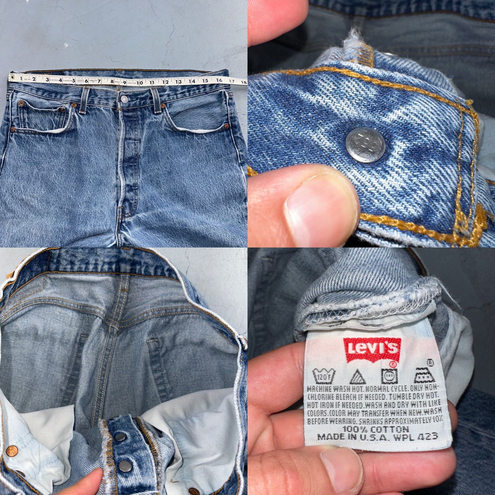 Levi's VINTAGE Levi's 501 Jeans Men 35x34 Light Wash Denim Straight Leg 90s USA Size US 35 - 8 Thumbnail