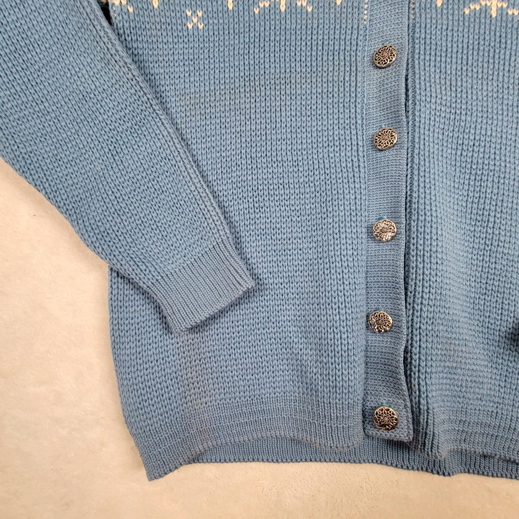 Vintage VINTAGE Jersild Blue Sweater Cardigan Cream Accents Size ML/US Size L 1980s Wool Mens Womens? Size L / US 10 / IT 46 - 2 Thumbnail