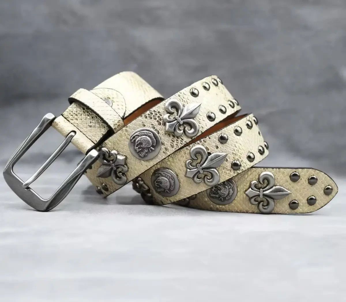 Other Y2k PU Leather Rivet Punk Skull Gold Rock Belt 115 cm Size ONE SIZE - 3 Thumbnail