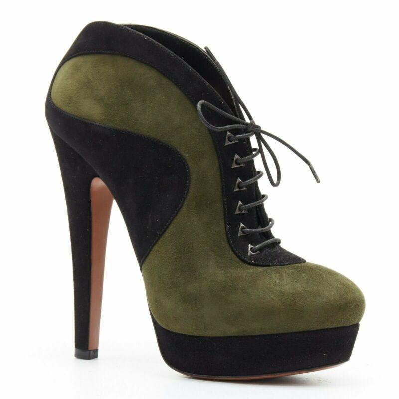 Alaia ALAIA black green suede leather lace up platform ankle bootie EU37 Size US 7 / IT 37 - 1 Thumbnail