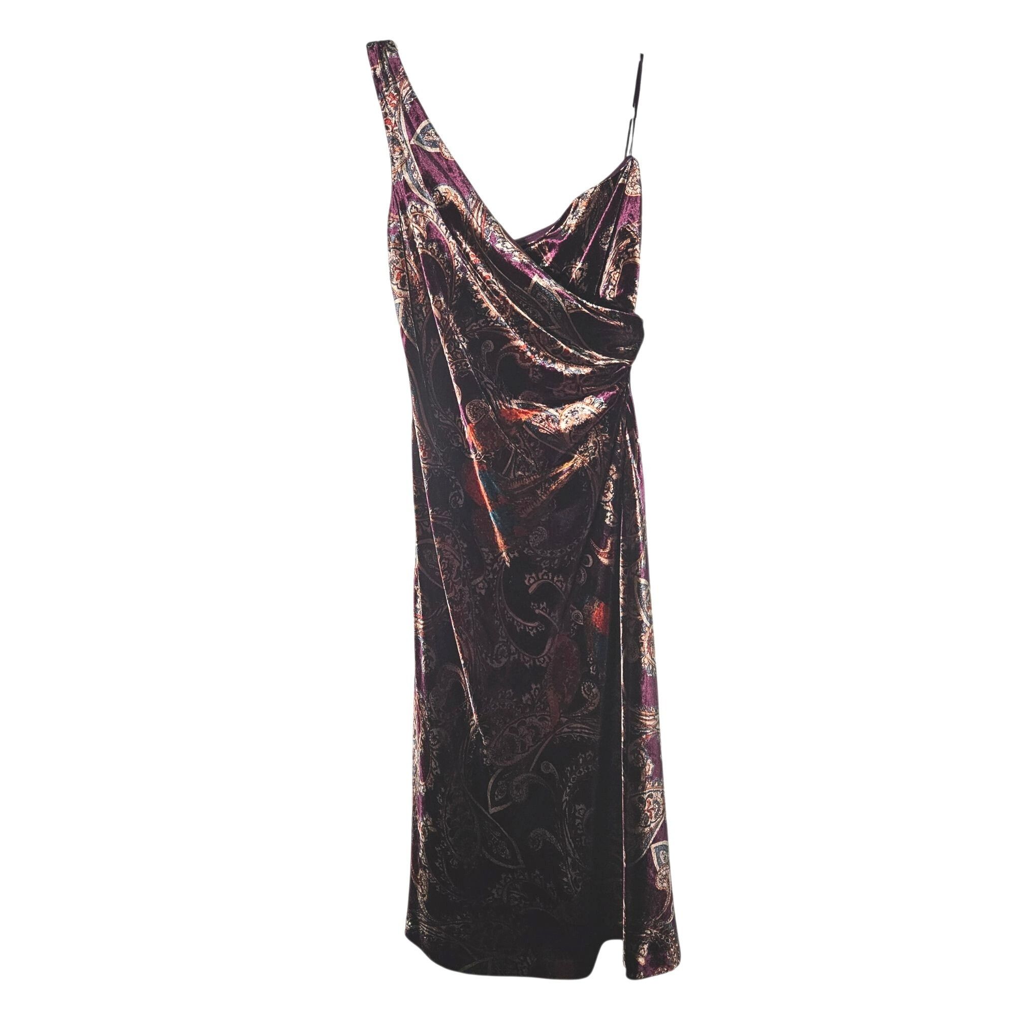 Lauren Ralph Lauren Lauren RL Women One-Shoulder Velvet Cocktail Dress Paisley 8 Size M / US 6-8 / IT 42-44 - 3 Thumbnail