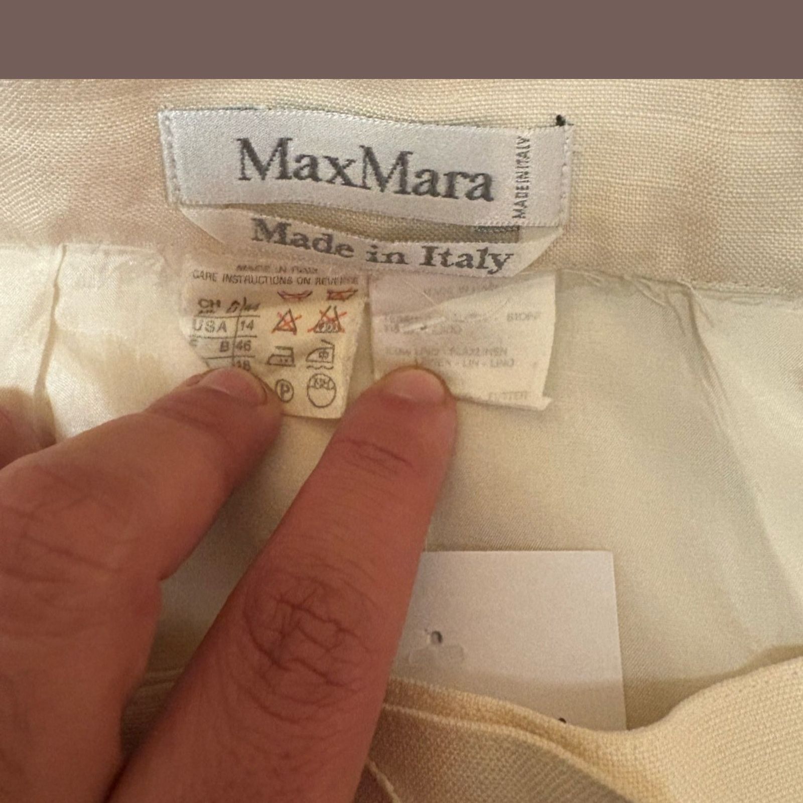 Max Mara × Vintage VTG Linen Pencil Skirt MaxMara Beige Italy Minimal 90s Size 36" / US 14 / IT 50 - 6 Thumbnail