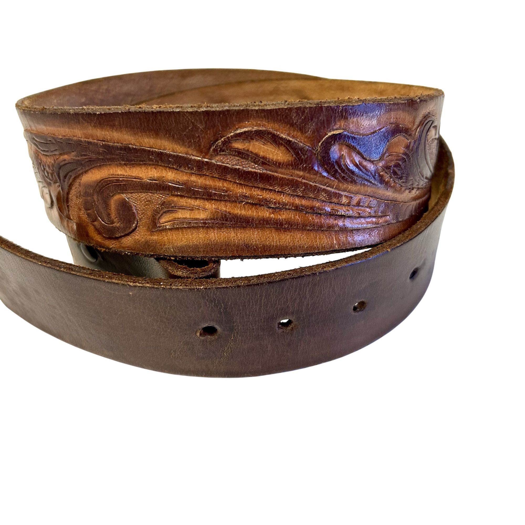 Other 70's Hand Carved TOOLED Floral Leather Cowboy Western Belt Size 34 - 3 Thumbnail