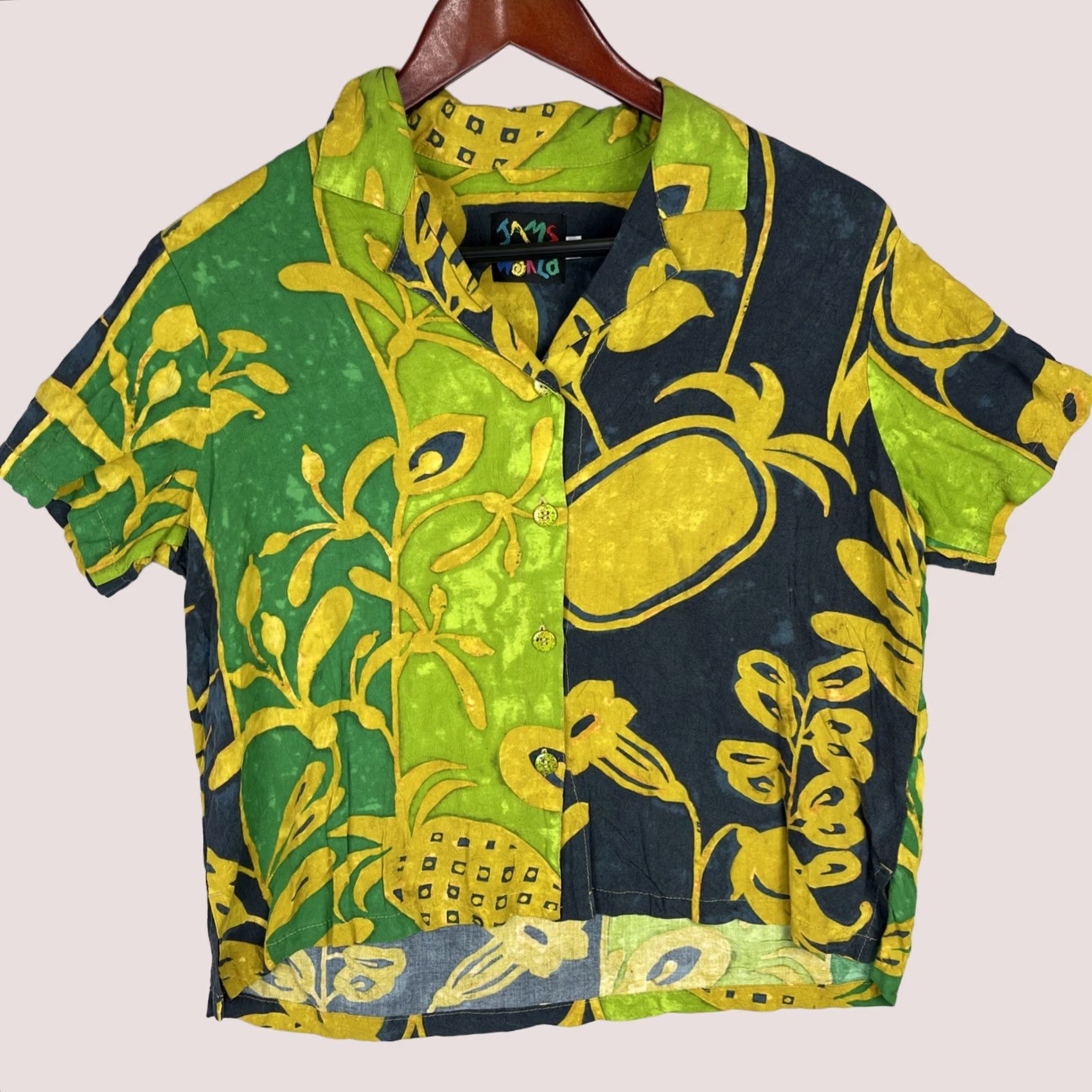 Jams World VINTAGE Jams World Shirt Womens Small Green Hawaiian Aloha Pineapple Patch Rayon Size S / US 4 / IT 40 - 1 Thumbnail