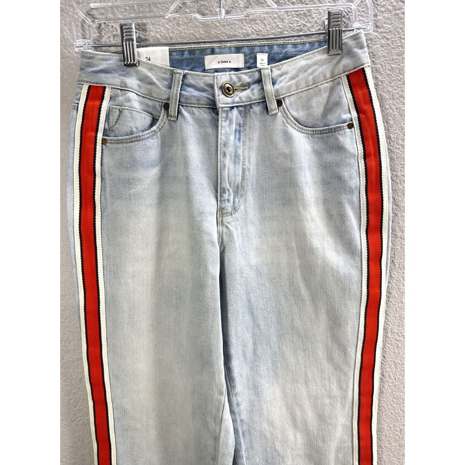 Vintage VINTAGE Women's A Loves A Blue Red Stripe Frayed Jeans Straight Fit Cropped Sz 24 NWT Size 42" / US 20 - 4 Thumbnail