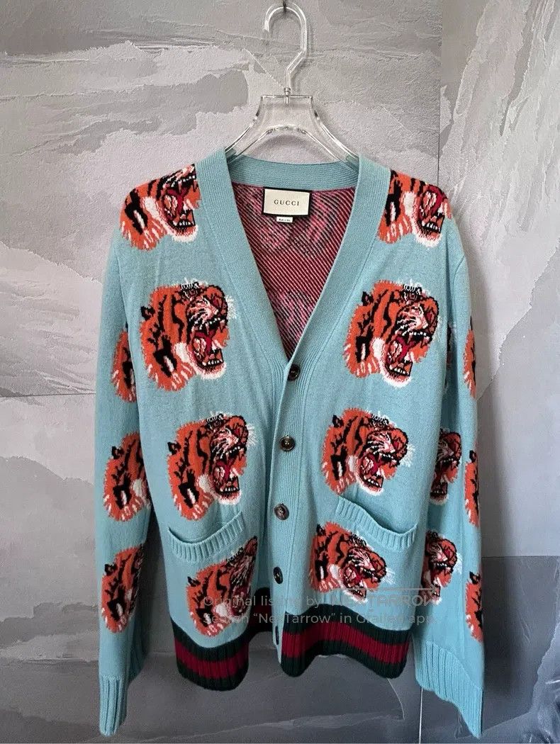 Gucci Gucci Light blue full print Hutou Lake blue woollen knitte Size US L / EU 52-54 / 3 - 1 Thumbnail