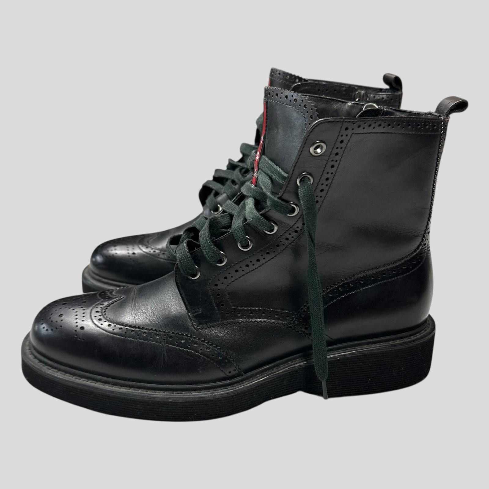 Prada Prada Brogue Detailed Leather Combat Boots - UK7.5/8 Size US 8.5 / EU 41-42 - 2 Thumbnail