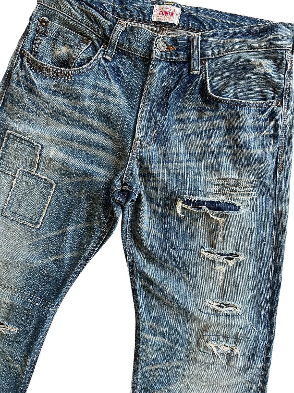 Japanese Brand Vintage Edwin Sashiko Boro Patchwork Distressed Denim Size US 35 - 5 Thumbnail