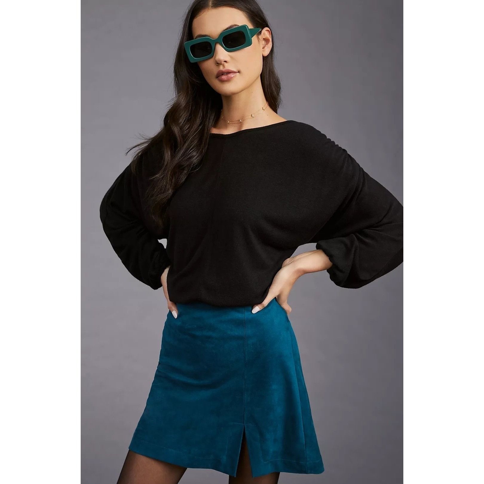 Anthropologie Self Contrast Amadi Black Long-Sleeve Bubble Top Anthropolog Size XS / US 0-2 / IT 36-38 - 1 Thumbnail