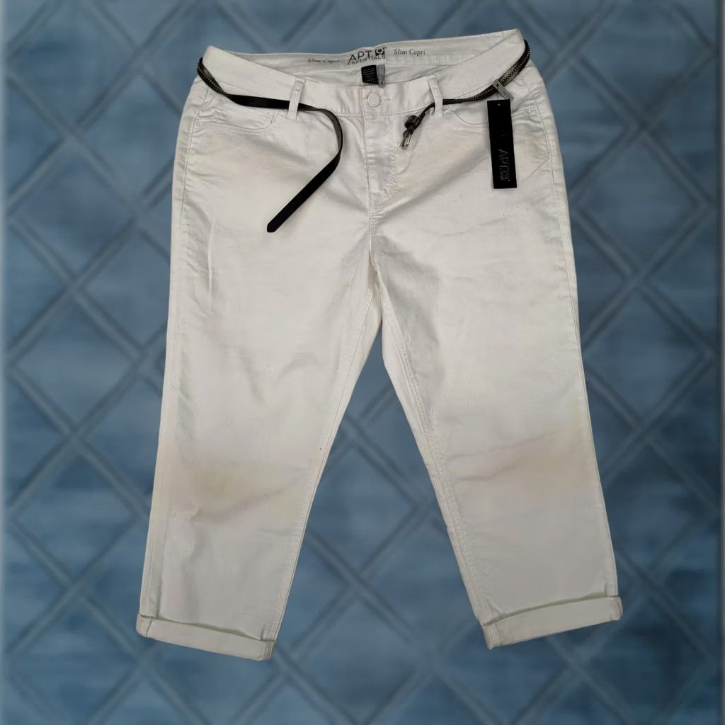 Apt. 9 Apt 9 Slim Capri Womens 14P White Beige Fade Jean Mid Rise Belt Capri Jeans Womens 14P Mens? Size 36" / US 14 / IT 50 - 1 Thumbnail