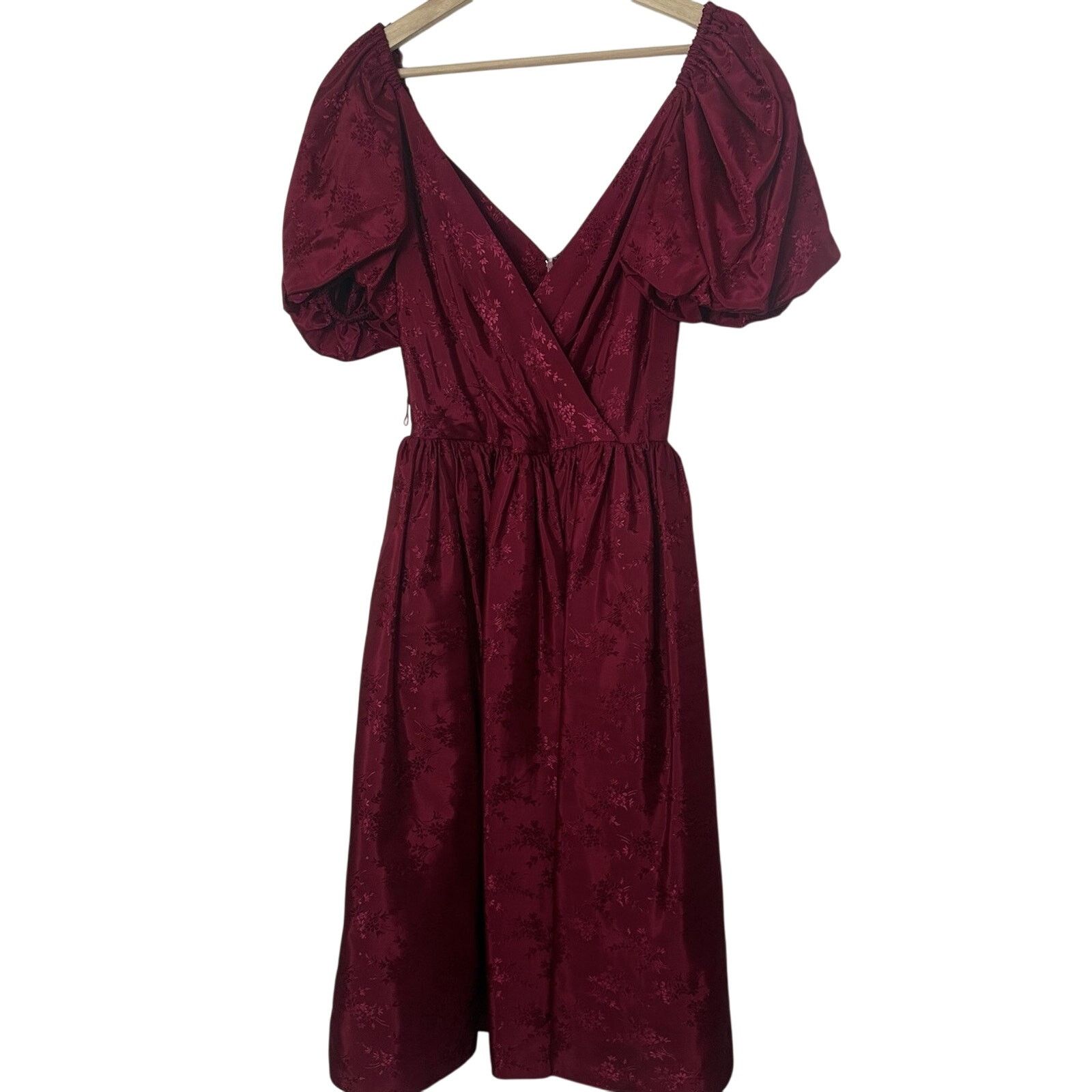 Handmade Vtg Nikki Dress Burgundy Satin Puff Sleeve Cottagecore Prom Size XL / US 12-14 / IT 48-50 - 1 Thumbnail