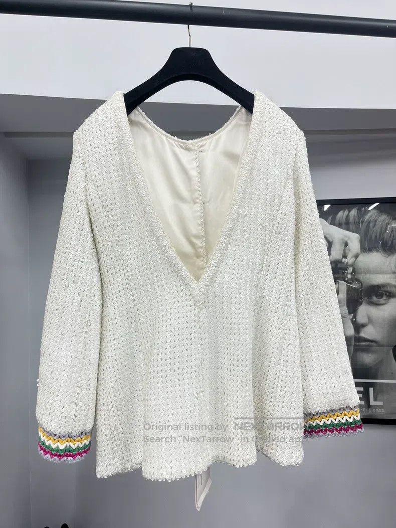Chanel Chanel 22S white sequined beaded heavy industry jacket Size XXS / US 00 / IT 34 - 3 Thumbnail