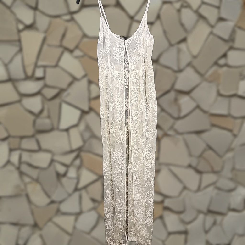 VINTAGE Forever 21 Women's Sheer Lace Over Top White S Office Casual, image size:1024x1024