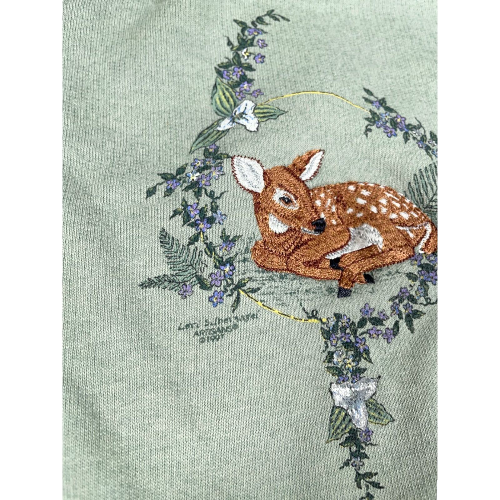 Vintage VINTAGE Woolrich Sweatshirt Cardigan Deer Embroidered Green 90s Graphic Print Women Large Cotton Crew Neck Long Sleeve Size L / US 10 / IT 46 - 7 Thumbnail