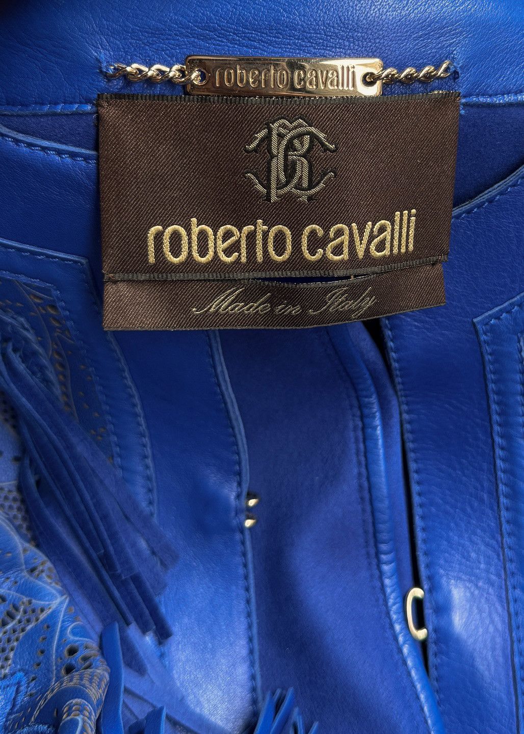Roberto Cavalli Roberto Cavalli Royal Blue Leather Fringed Perforated Jacket Size S / US 4 / IT 40 - 8 Thumbnail