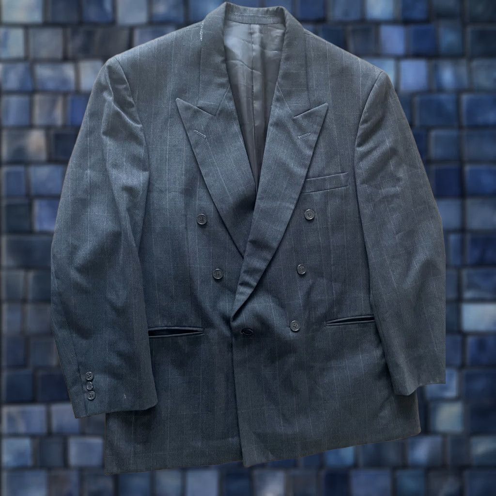 Oscar De La Renta Oscar de la Renta Men Blazer Jacket Sport Jacket Gray Windowpane 44R Notch Lapel Six-Button Six Button Double-Breasted Size 44R - 1 Thumbnail