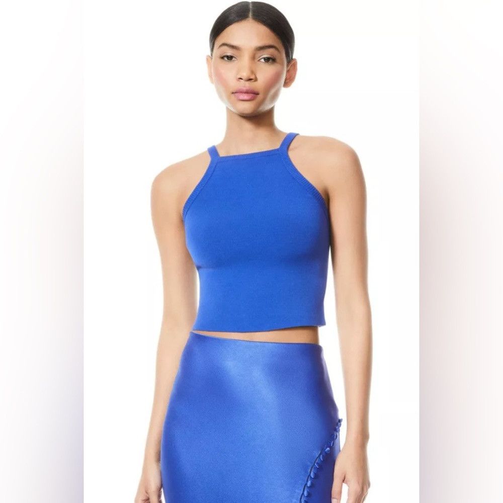 Alice + Olivia Alice + Olivia Cabot High Neck Fitted Tank Top Cobalt Blue Size L / US 10 / IT 46 - 1 Thumbnail