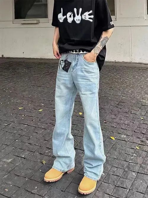 Japanese Brand Vintage street wash micro flare light blue casual jeans Size US 34 / EU 50 - 1 Thumbnail