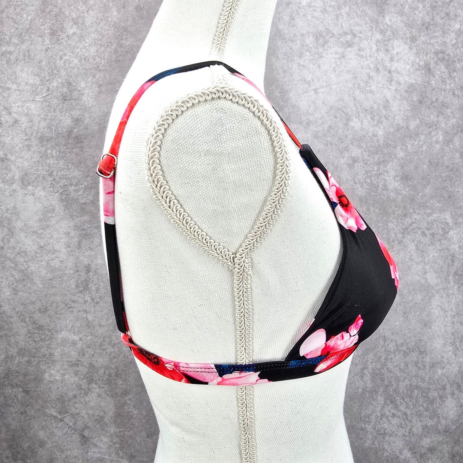Shein Shein Black Pink Floral Triangle Clasp Bikini Top Medium Size ONE SIZE - 2 Thumbnail