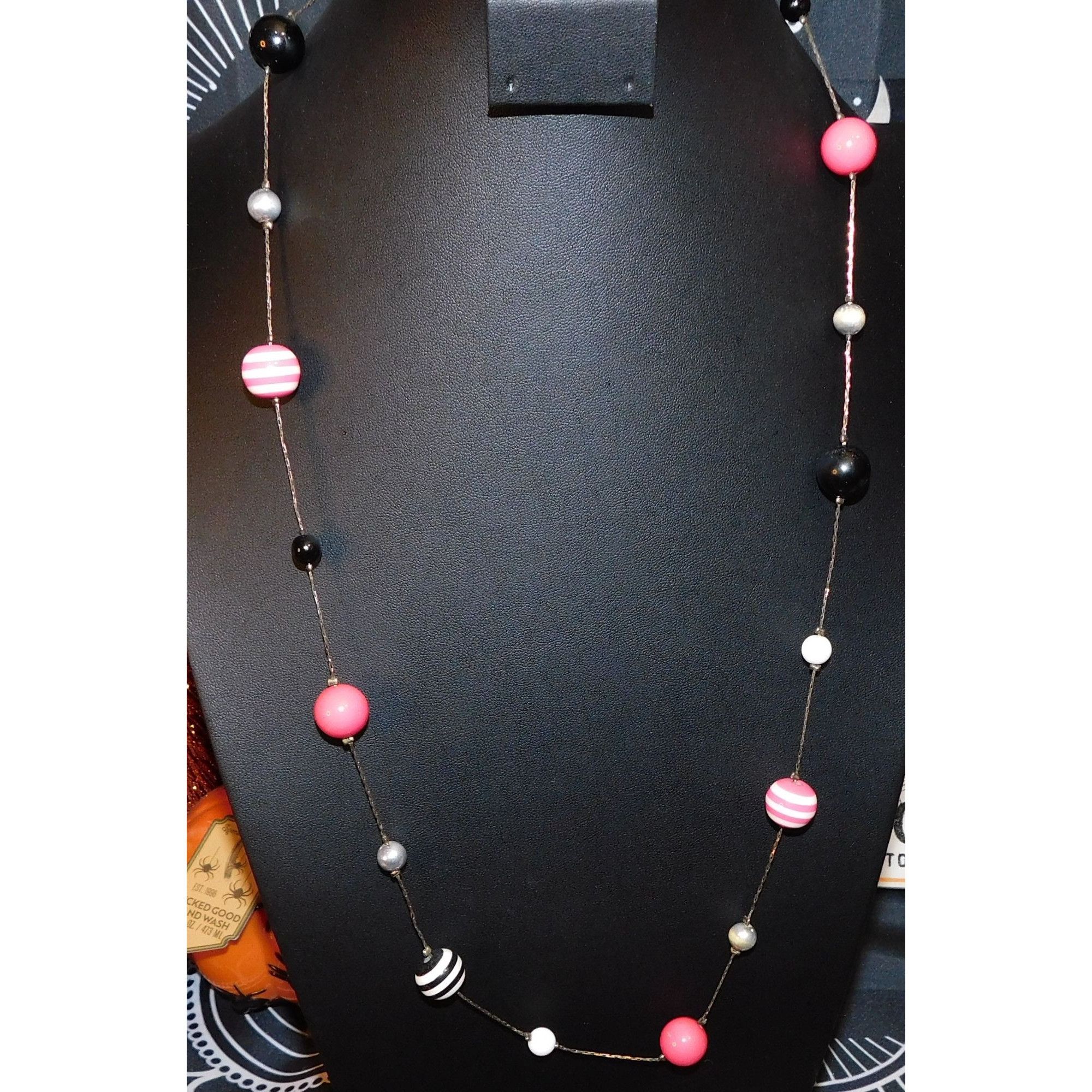 Other Pastel Goth Bubblegum Pink And Black Stripe Station Necklace Size ONE SIZE - 3 Thumbnail