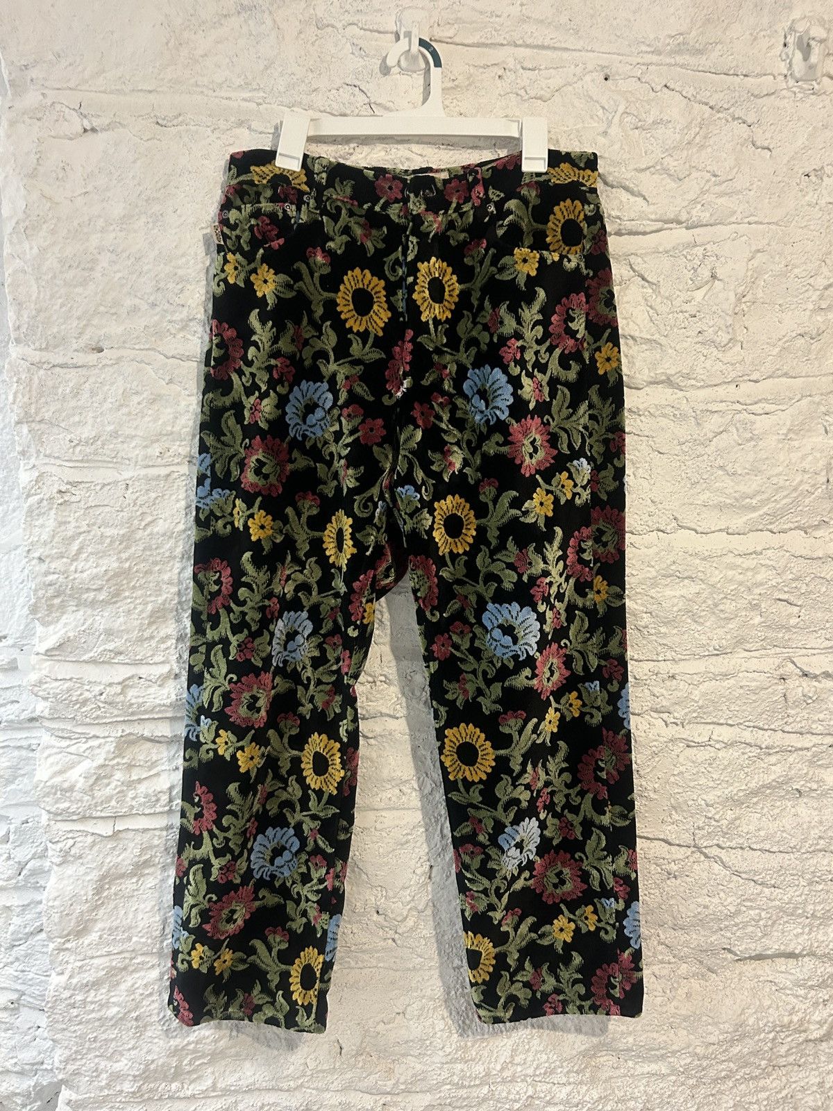 image of Stussy Floral Jacquard Velvet Big Ol Jeans in Black, Men's (Size 30)