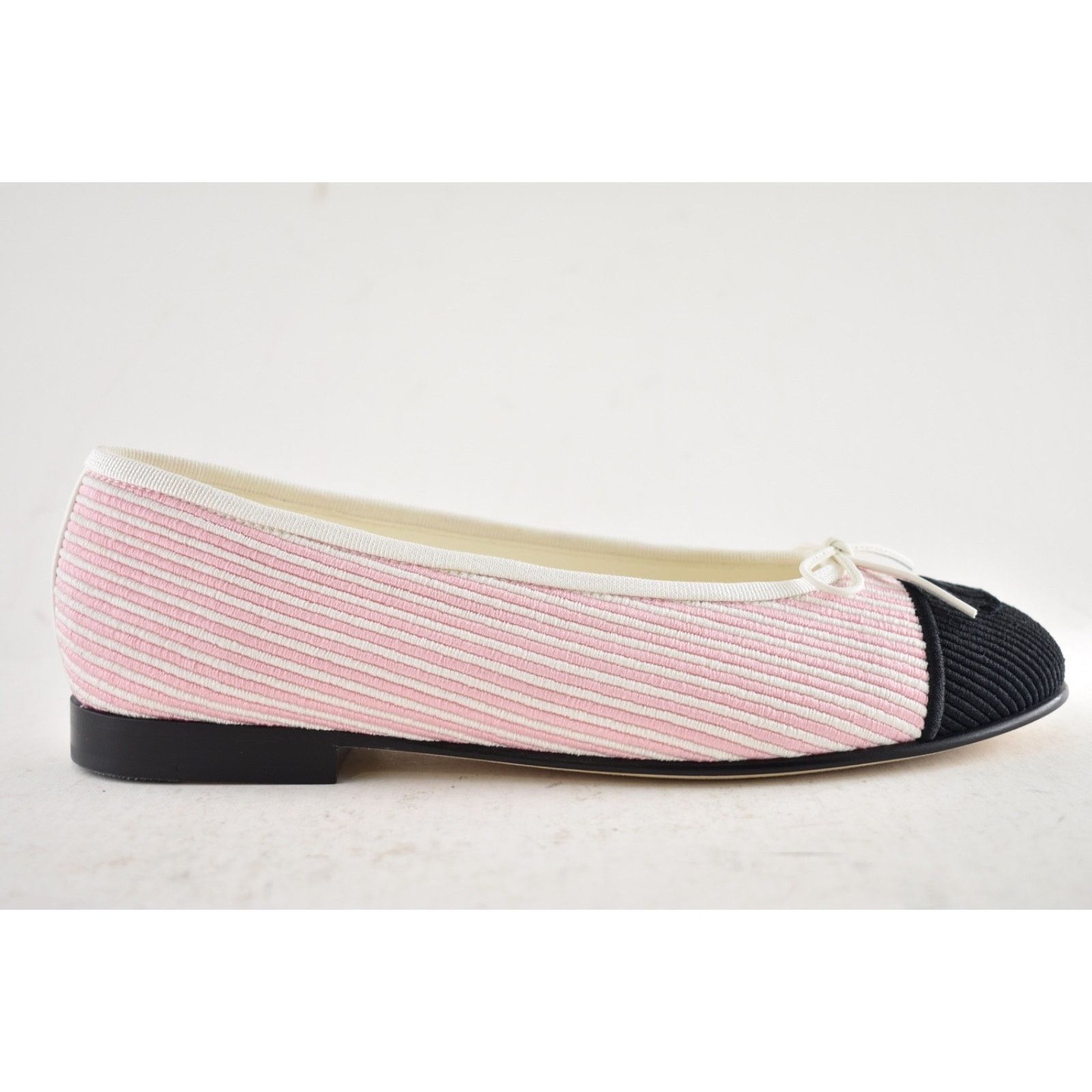 Chanel Chanel 24S Pink White Black Pinstripe Stripe CC Logo Ballet Size US 7 / IT 37 - 2 Thumbnail