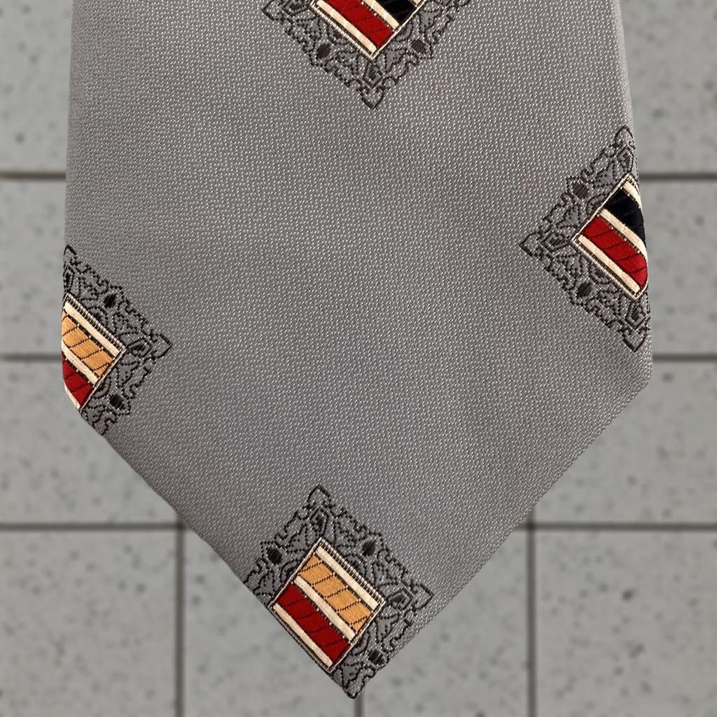 Vintage Vtg Extra Wide Necktie 4.3" Kipper Tie Handmade Jacquard Rockabilly Mob Boss Gray Neck Tie Geometric Vintage Men 57"-60" 4.3" Wide Gray Size ONE SIZE - 1 Thumbnail