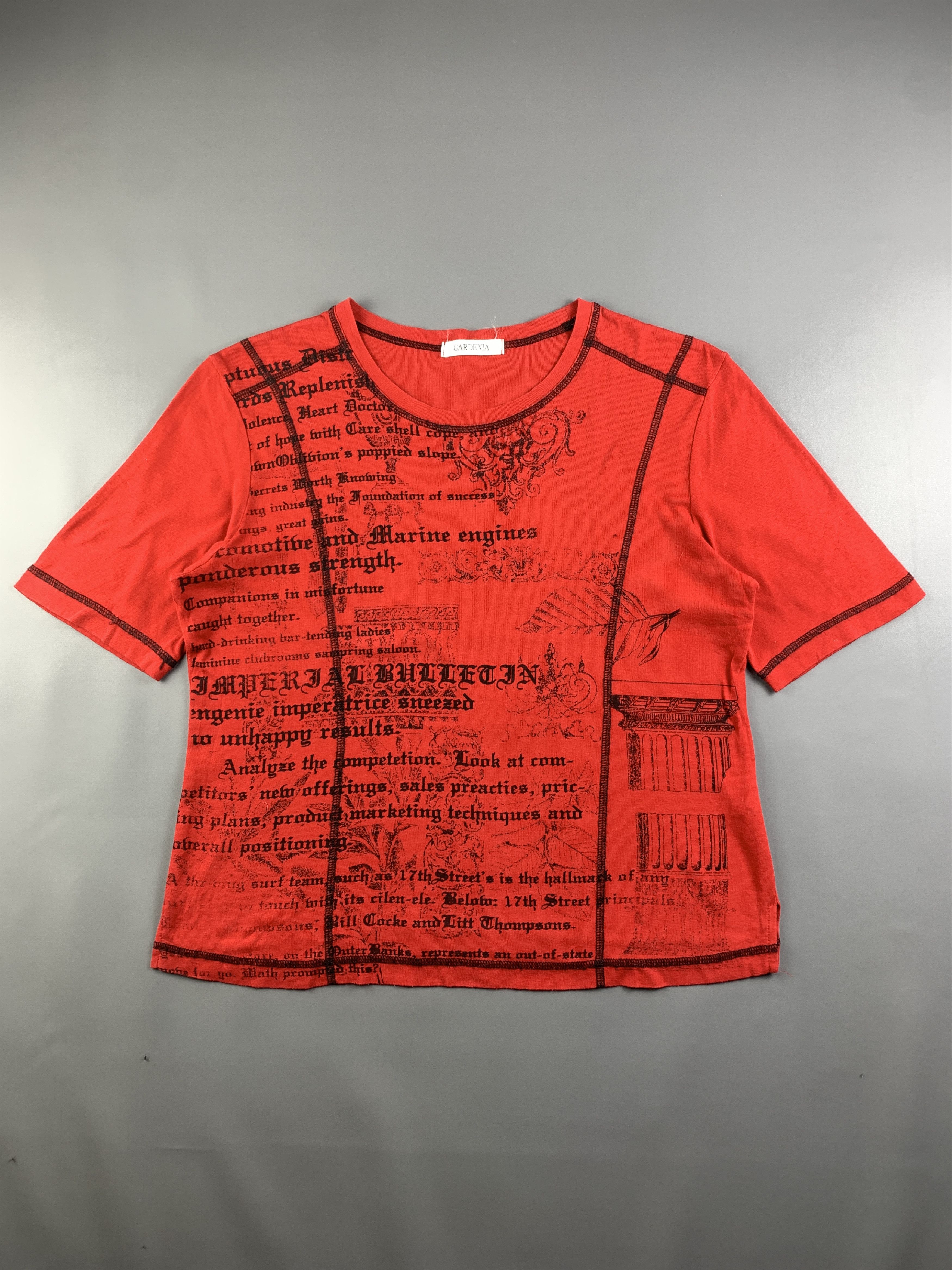 Japanese Brand 2000s Gardenia Red Contrast Sigilism Poem Crop Fit Tee (M) Size M / US 6-8 / IT 42-44 - 1 Thumbnail