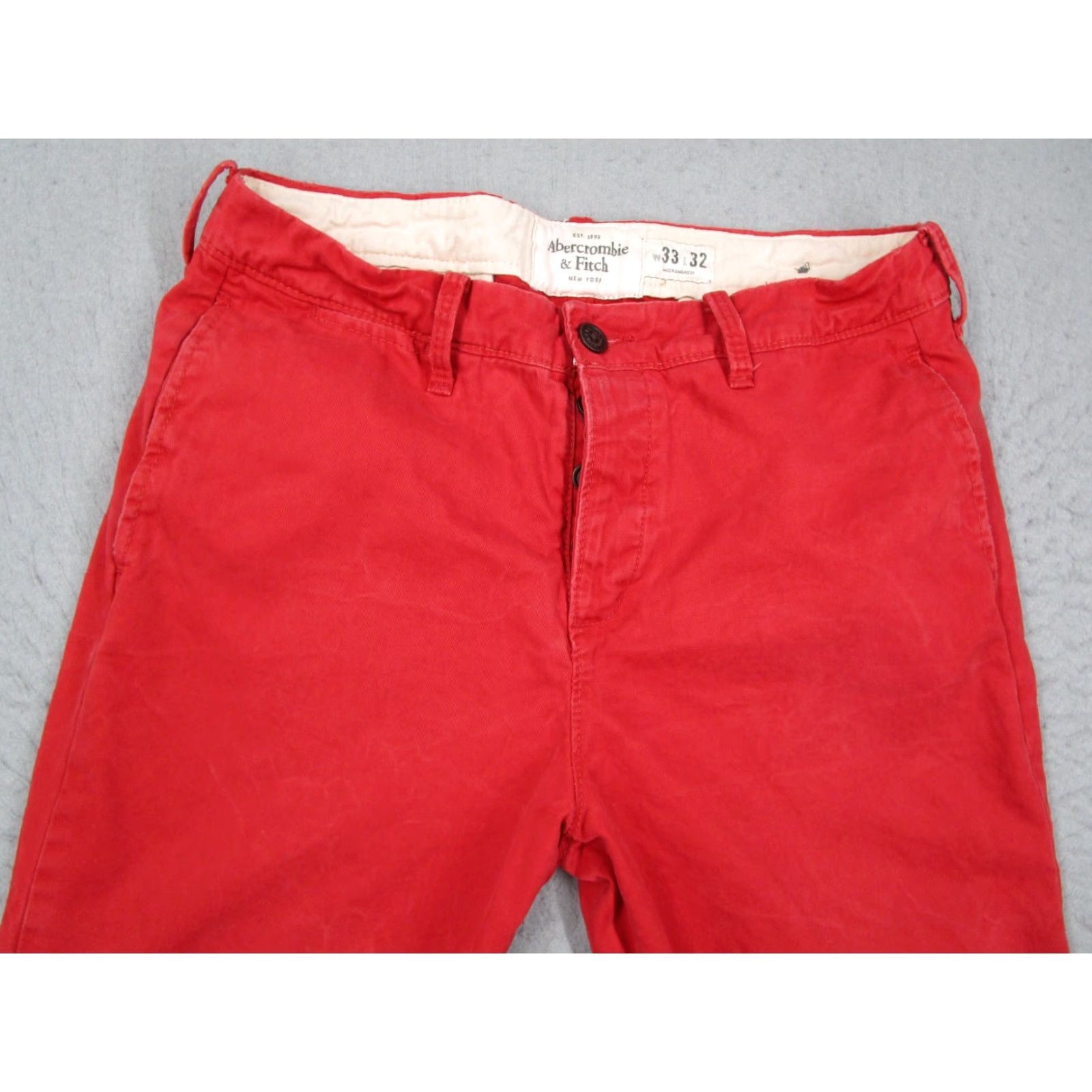 Abercrombie & Fitch Abercrombie & Fitch Pants Mens 33x32 Red Chino Button Fly Cotton Casual Y2K Retro Size US 33 - 2 Thumbnail