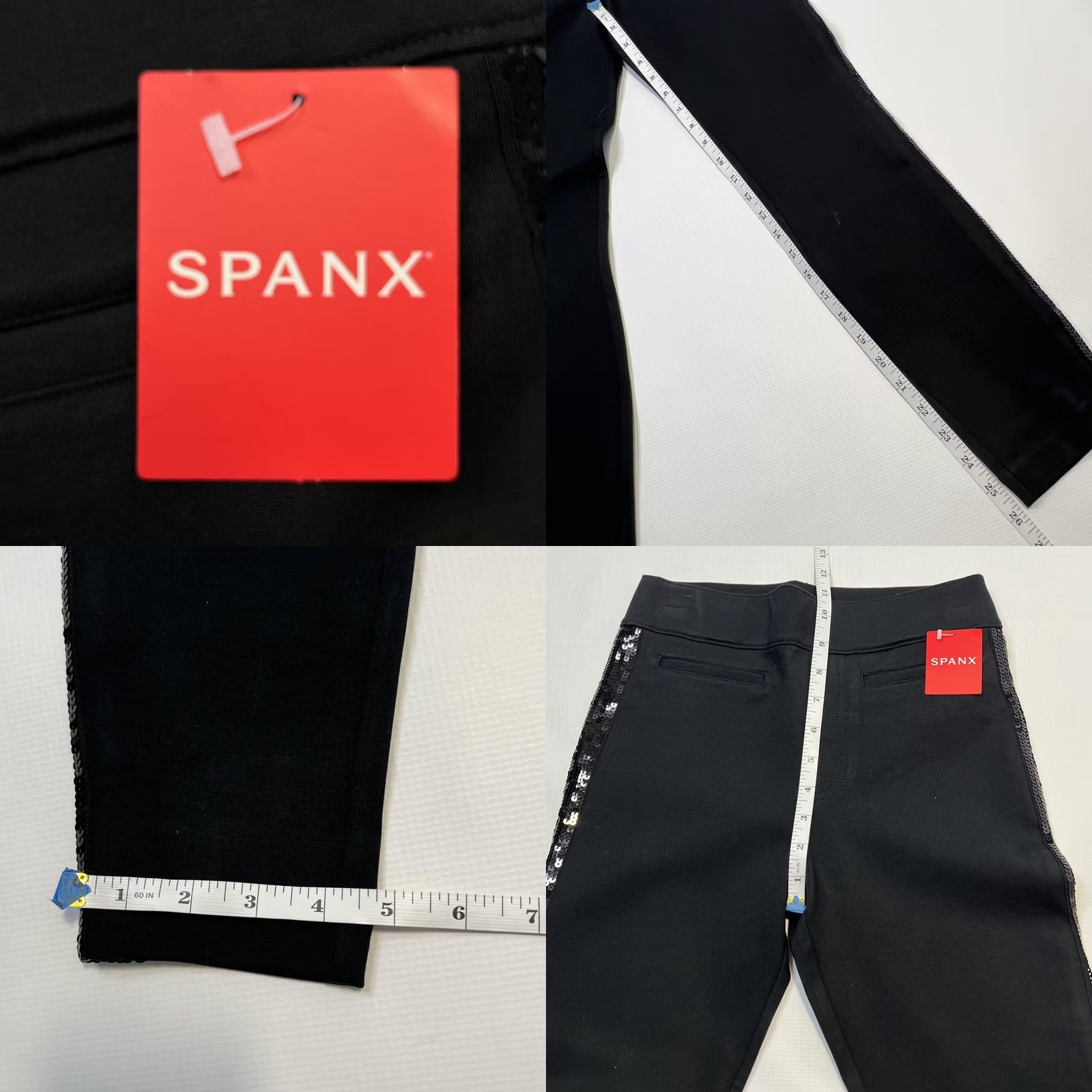Spanx VINTAGE? No. Spanx Ponte Skinny Pants Womens XS Black Sequin Trim High Rise Stretch Slim Size 26" / US 2 / IT 38 - 8 Thumbnail