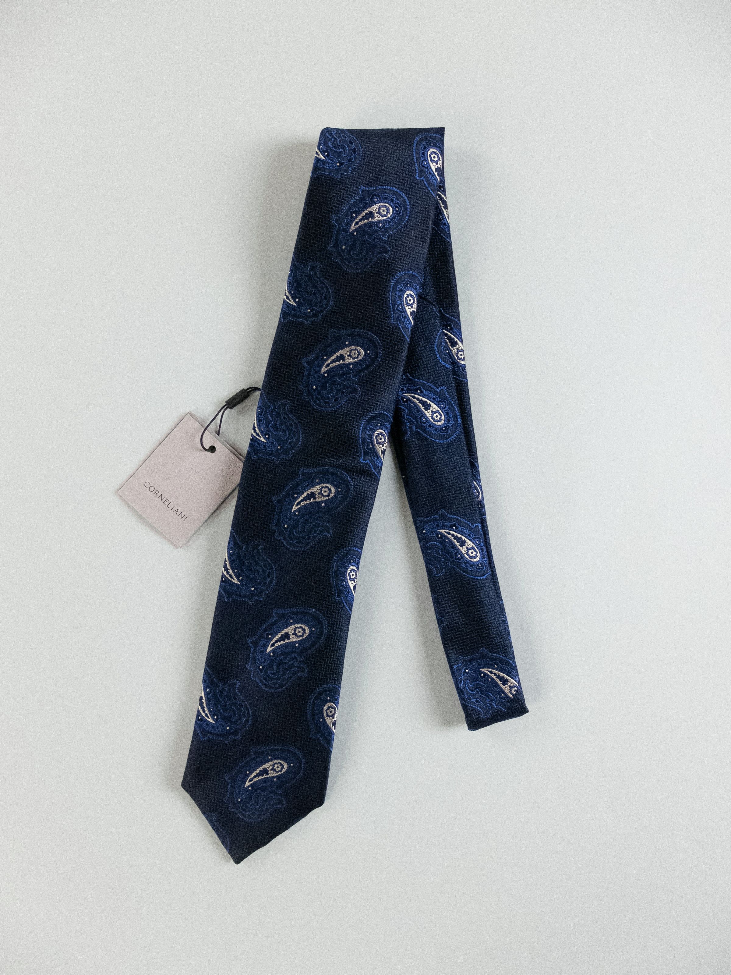 Corneliani CORNELIANI navy blue paisley motif woven silk tie Italy Size ONE SIZE - 3 Thumbnail