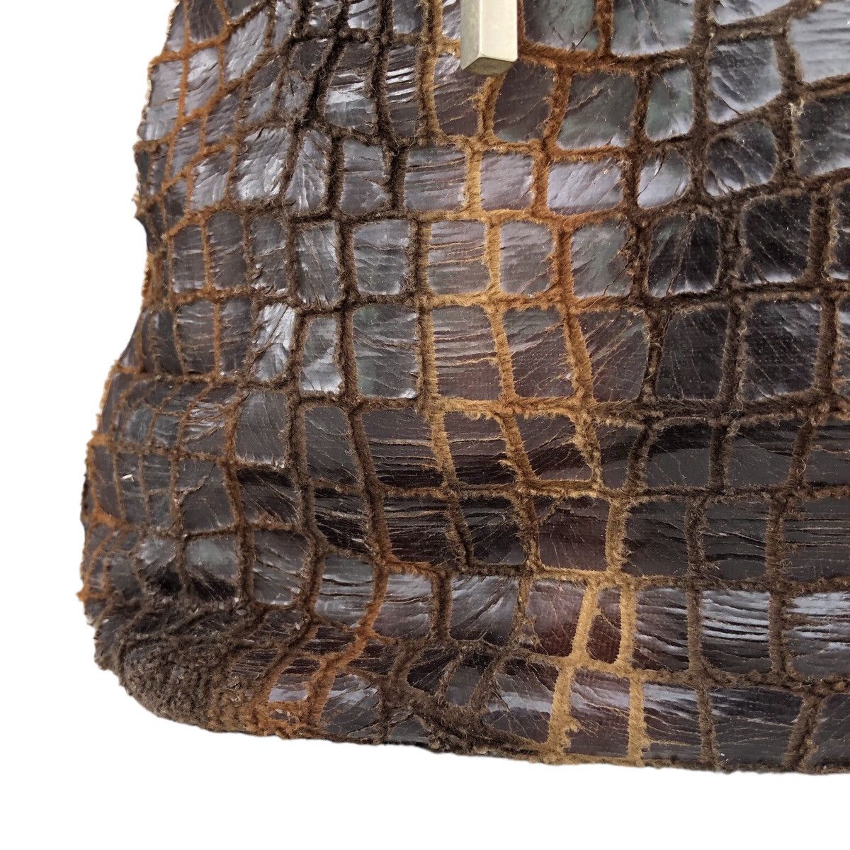 Japanese Brand 4-Session Crocodile Pattern Leather BrownTote Bag Made in 🇯🇵 Size ONE SIZE - 9 Thumbnail