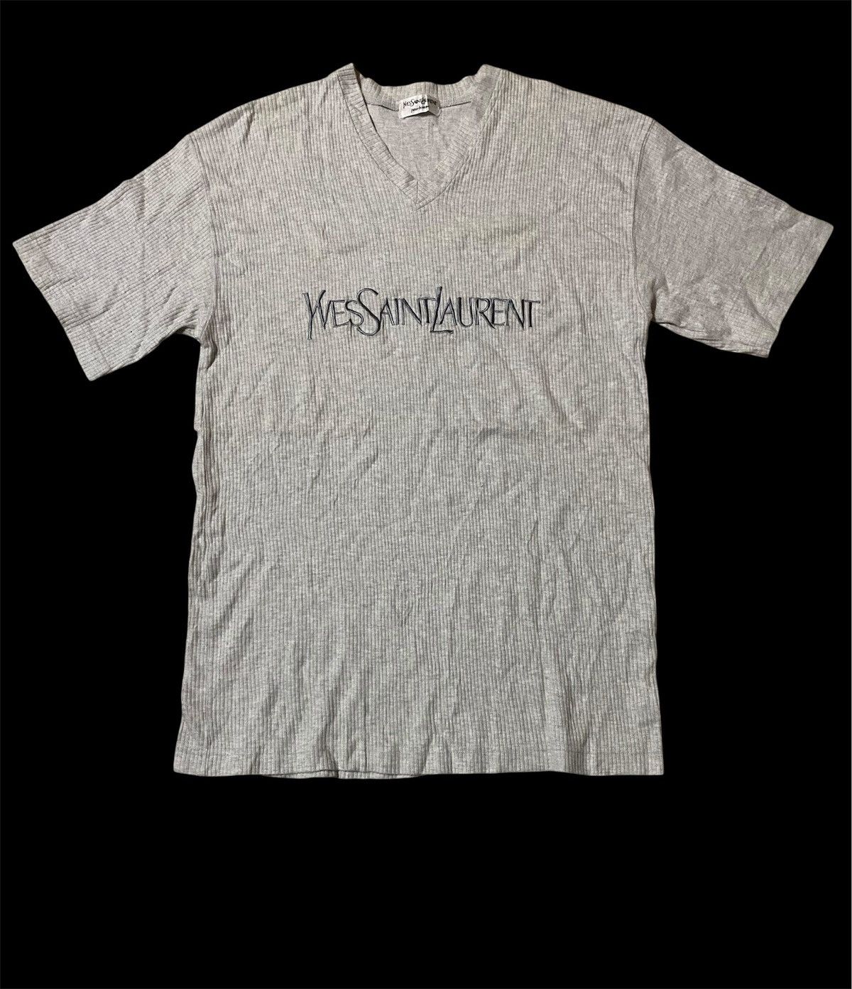 Yves Saint Laurent Vintage 90s YSL Embroidery Spellout Logo Corduroy V Neck Size US M / EU 48-50 / 2 - 1 Thumbnail